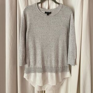 Banana Republic Layered Hem Sweater – Gray & Cream Feminine Detail